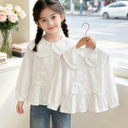 Mädchen elegante Bluse mit Spitzensaum und Rüschendetails R&B