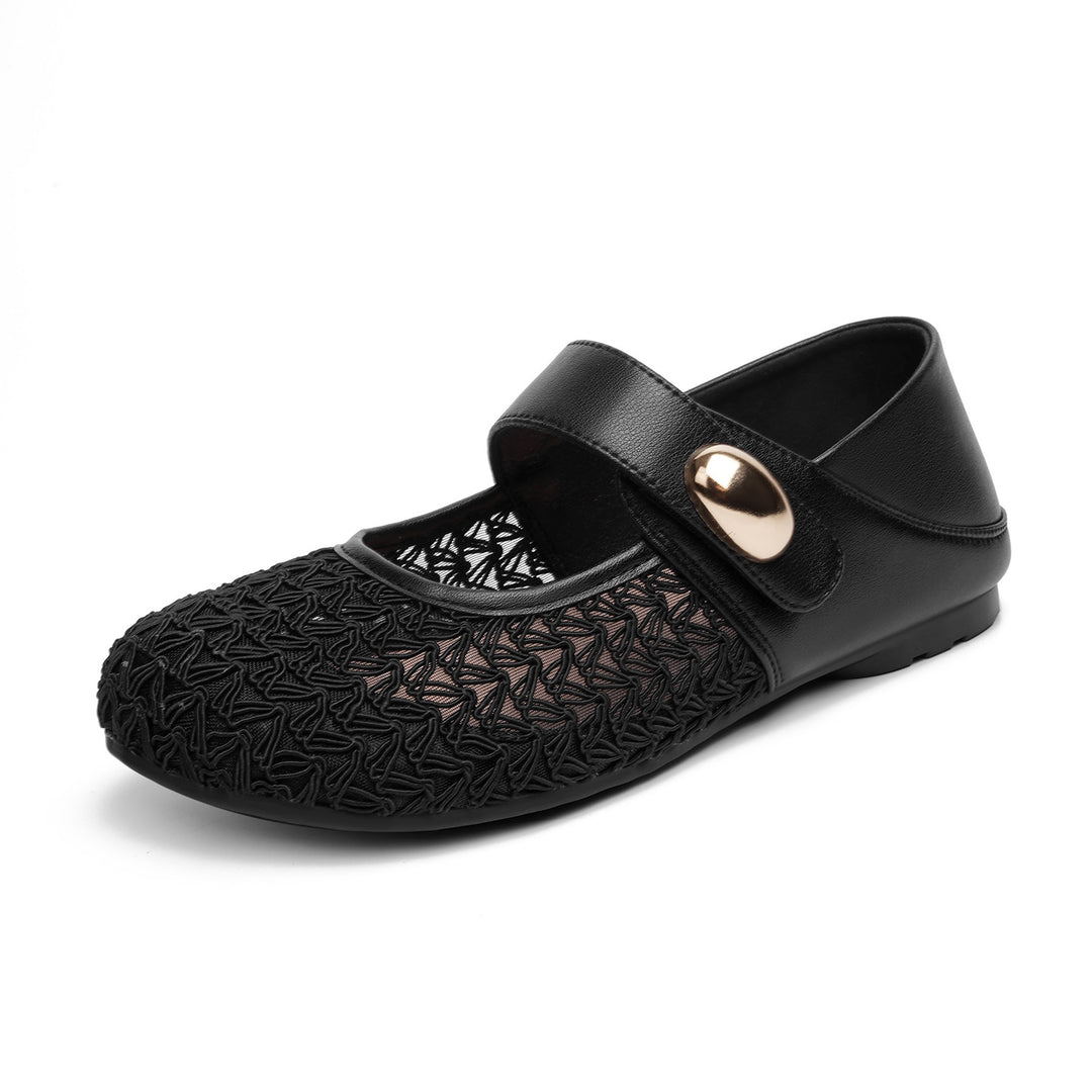 Damen Komfortable Mary Jane Ballerinas mit verstellbarem Riemen und elegantem Dekor R&B