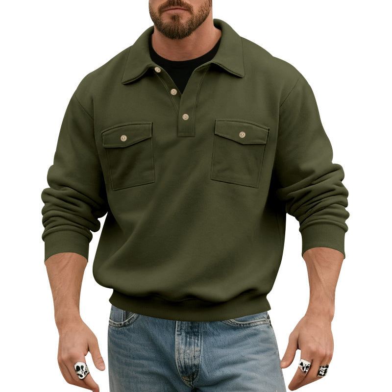 Herren Sweatshirt mit doppelten Brusttaschen und modernem Kragen R&B