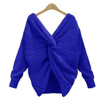Damen Strickpullover mit einzigartigem Rückendesign und tiefem V-Ausschnitt R&B