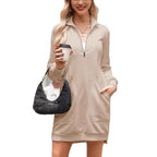 Damen Freizeitkleid mit hohem Kragen und seitlichen Eingrifftaschen R&B