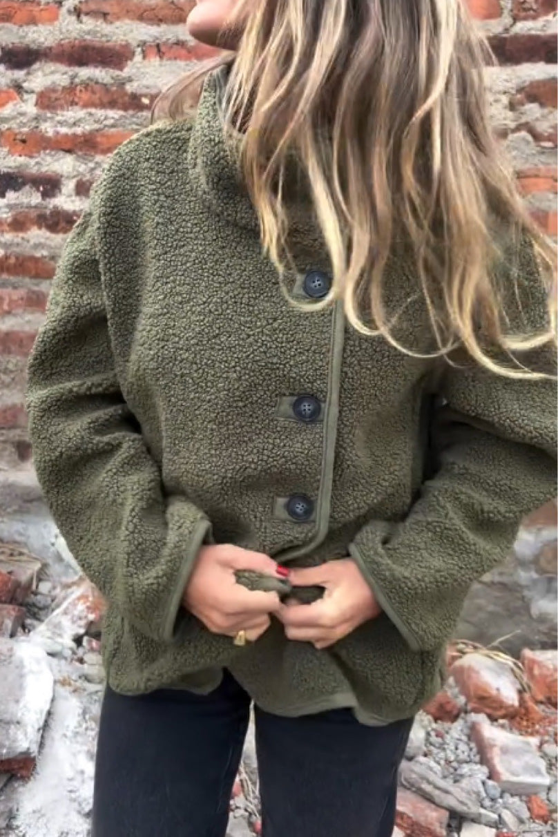 R&B | Unregelmäßige Knopfhals Hohe Kragen Fleecejacke