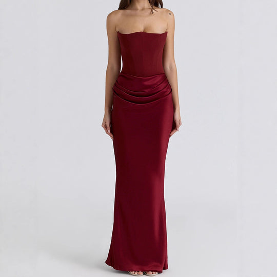 Damen Elegantes Abendkleid mit strukturiertem Corsage-Oberteil und fließendem Rock R&B