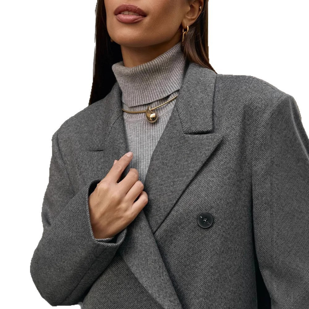 Damen Eleganter Doppelreiher-Mantel mit strukturierten Details R&B