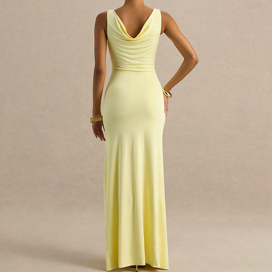 Damen Elegantes Maxikleid mit tiefem V-Ausschnitt und seitlicher Raffung R&B