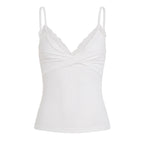 Damen Spaghetti-Top mit Spitzenborte und Wickeldesign R&B