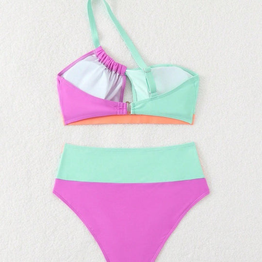Damen Bikiniset mit asymmetrischem Schnitt und hohem Bund R&B