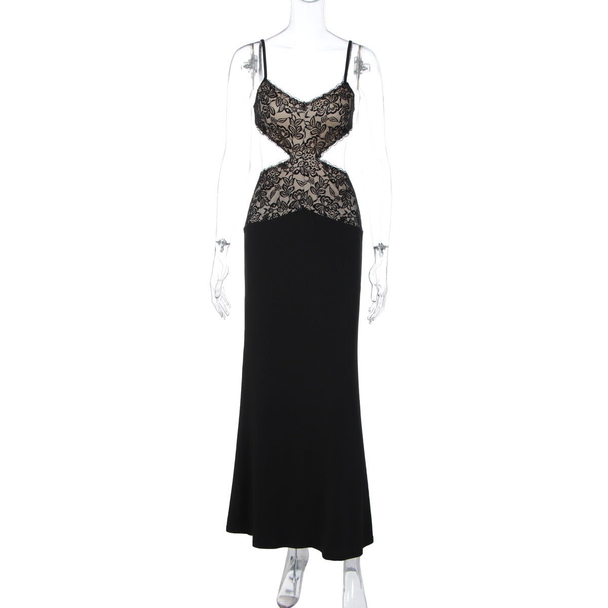 Damen Elegantes Maxikleid mit Spitzenoberteil und raffiniertem Schnitt R&B
