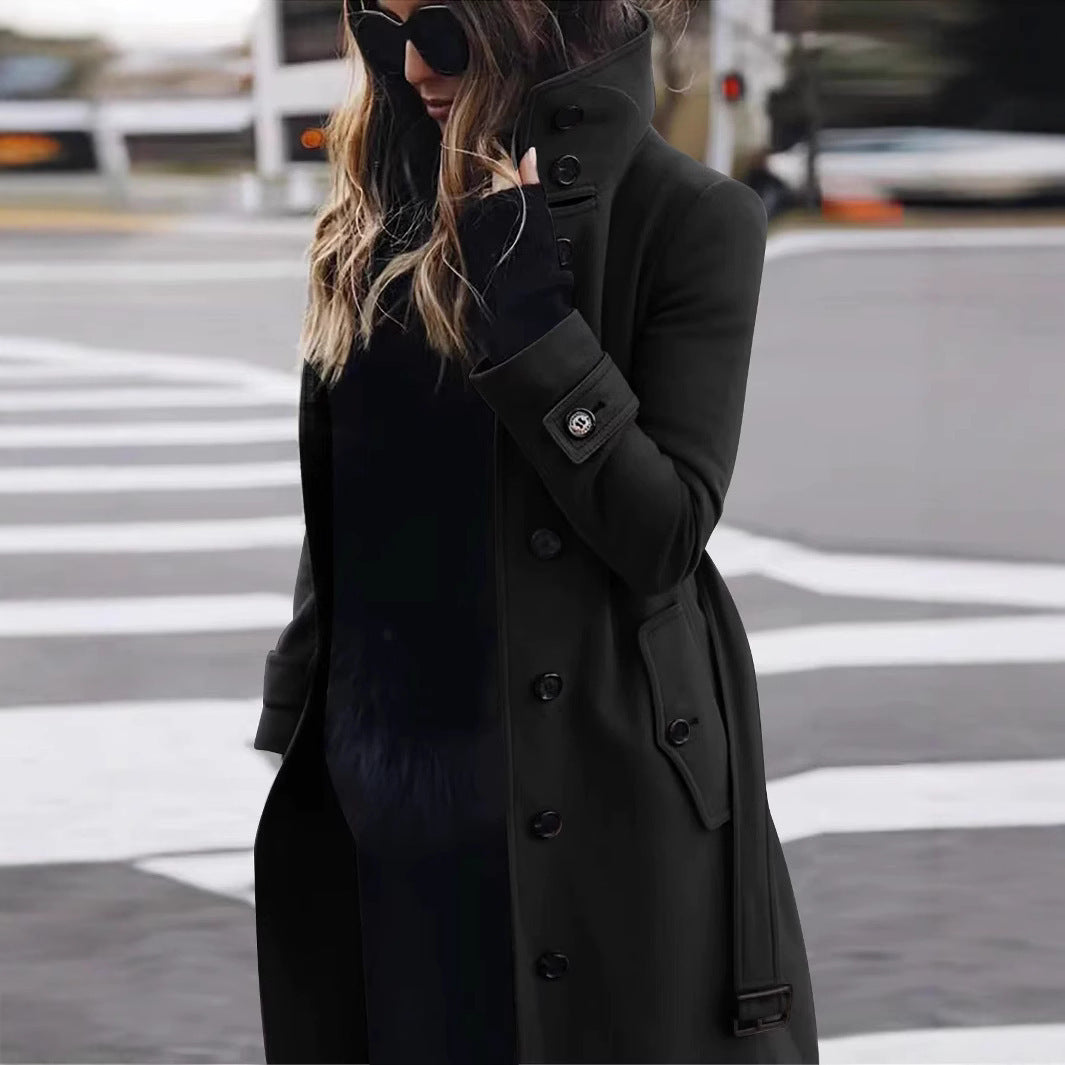 Damen eleganter Trenchcoat mit hohem Kragen R&B