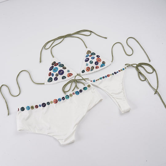 Damen Buntes Triangel-Bikini-Set mit verstellbaren Bändern und einzigartigem Motiv R&B