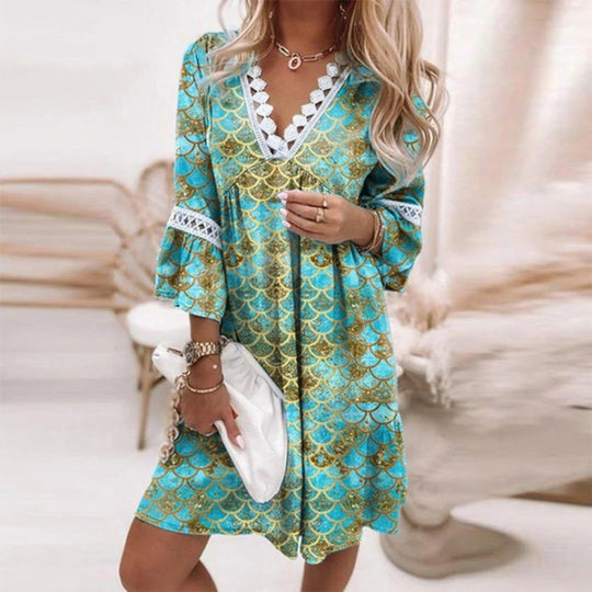 Damen Blumiges Tunika-Kleid mit Spitzenakzenten R&B