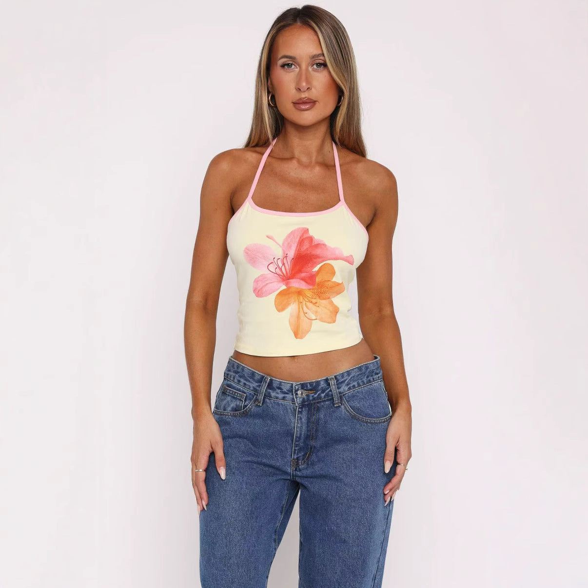Damen Crop-Top mit floralem Druck und verstellbaren Trägern R&B