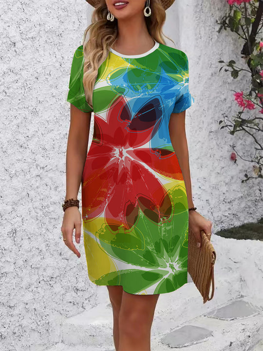 Damen komfortables Freizeitkleid mit lebhaftem Blumenmuster und lockerer Passform R&B