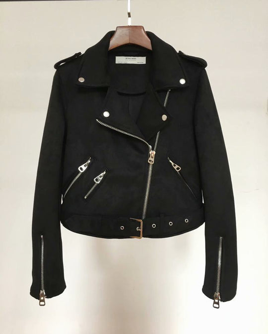 Damen Bikerjacke aus hochwertigem Wildleder mit stilvollen Reißverschlussdetails R&B