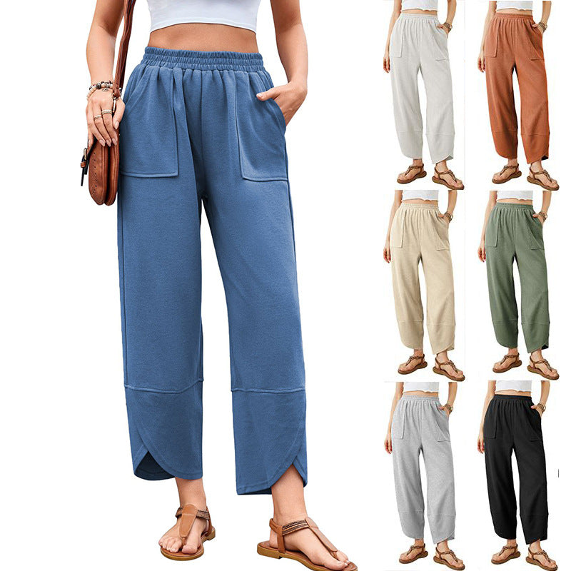 Damen weit geschnittene Freizeithose mit elastischem Bund und praktischen Taschen R&B