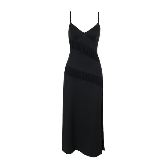 Damen elegantes Wickelkleid mit Rüschen und hohem Schlitz R&B
