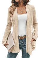 Damen modische Strickjacke mit offenen Front und praktischen Taschen R&B