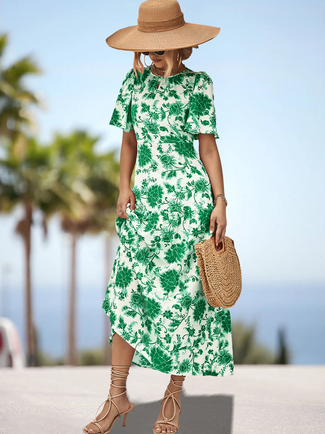 Damen Maxikleid mit floralem Print und eleganter Raffung R&B