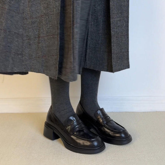Damen Loafer mit modischem Blockabsatz und hochwertiger Lederoberfläche R&B
