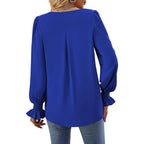 Damen fließende V-Ausschnitt Bluse mit eleganten Puffärmeln R&B