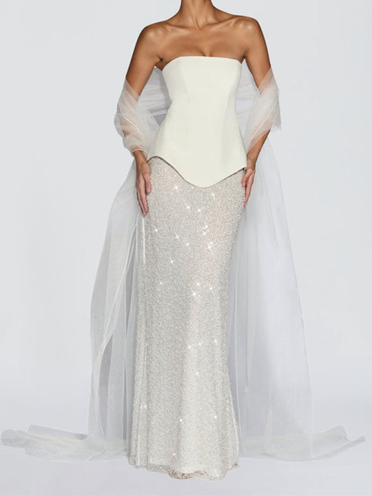 Damen Elegantes Abendkleid mit schimmerndem Oberteil und figurbetontem Rock R&B