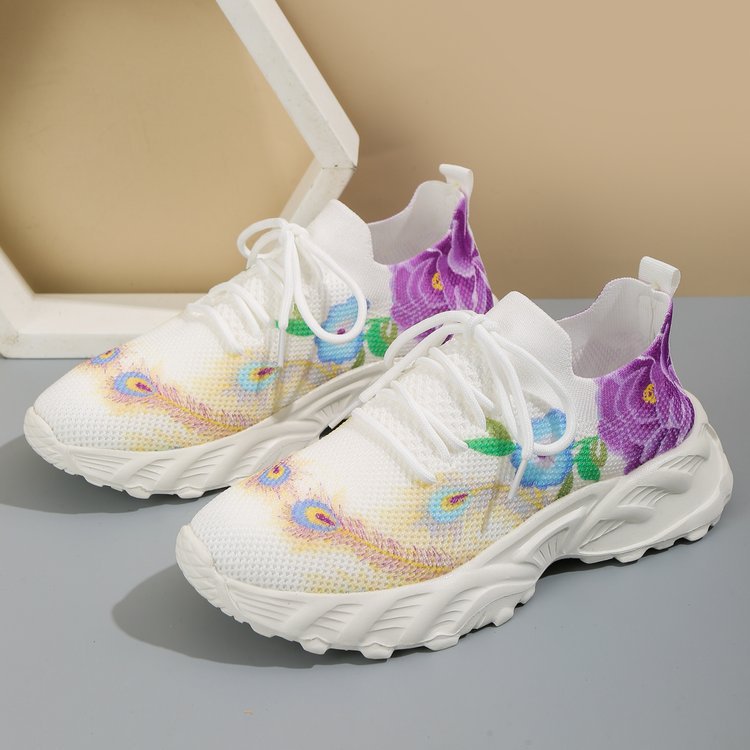 Damen modische Sneakers mit floralem Design und atmungsaktiver Textiloberfläche R&B