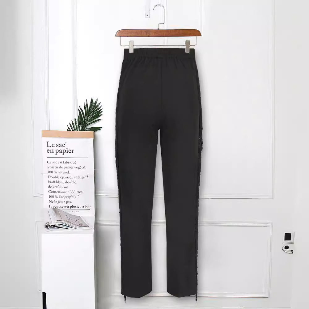Damen elegante Hose mit fransigen Details R&B
