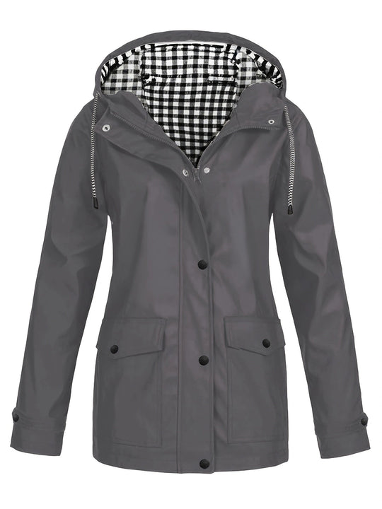 Damen modische Regenjacke mit kontrastierendem Innenfutter und praktischen Taschen R&B