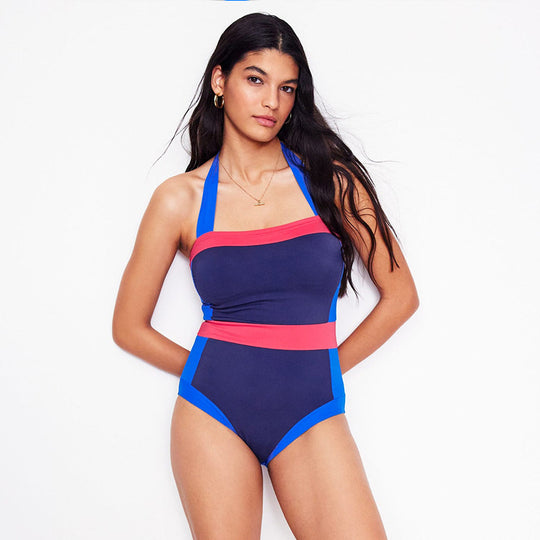 Damen sportlicher Einteiler Badeanzug mit modernem Farbblock-Design R&B