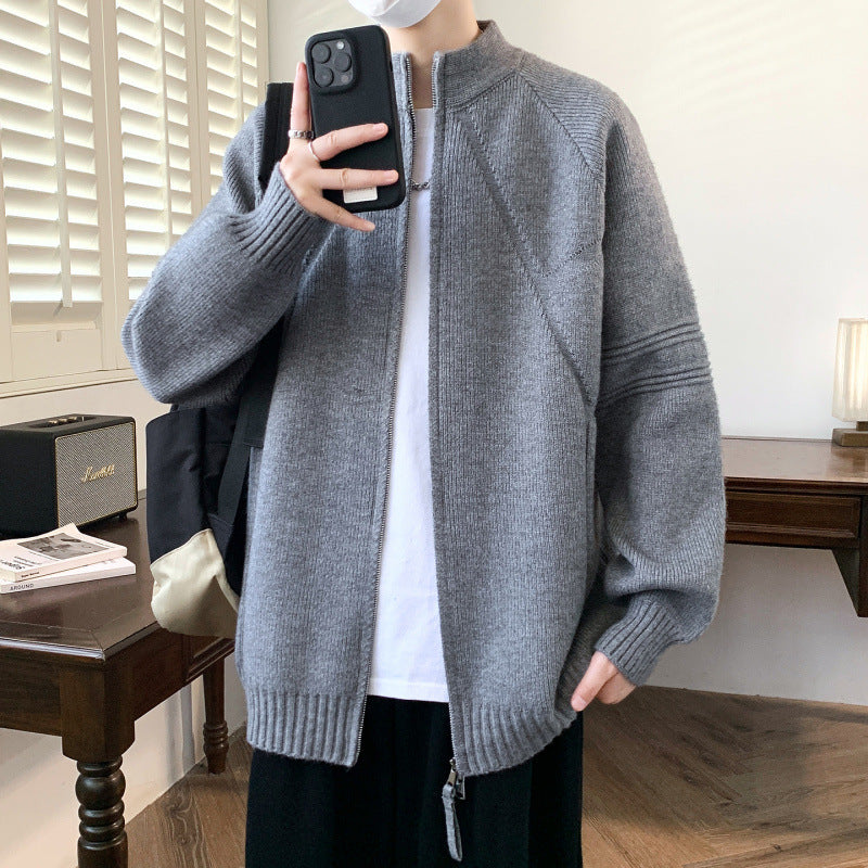 Herren Strickjacke mit hochgeschlossenem Kragen und Reißverschluss R&B