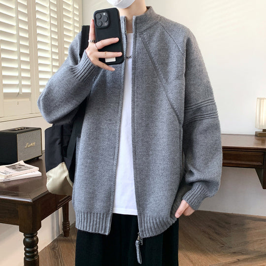 Herren Strickjacke mit hochgeschlossenem Kragen und Reißverschluss R&B