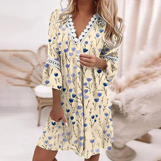 Damen Blumiges Tunika-Kleid mit Spitzenakzenten R&B