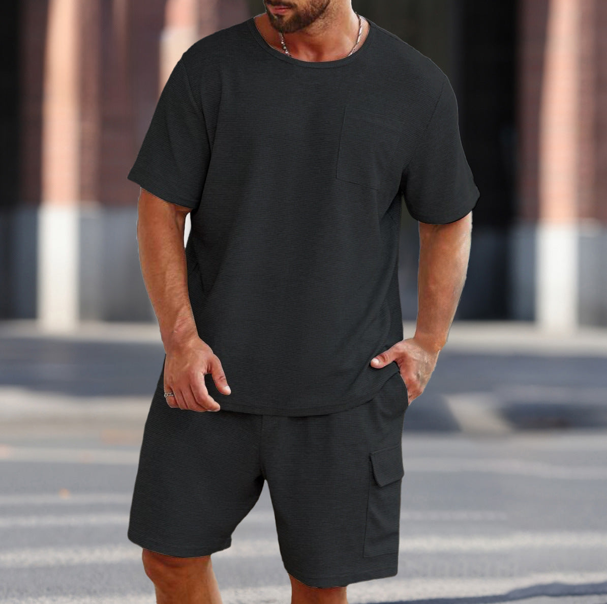 Herren lässiges Sport-Set mit praktischen Taschen und atmungsaktivem Gewe