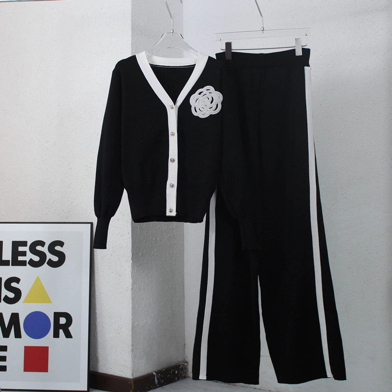Damen Strick-Loungewear-Set mit eleganter Knopfleiste und modischen Details R&B