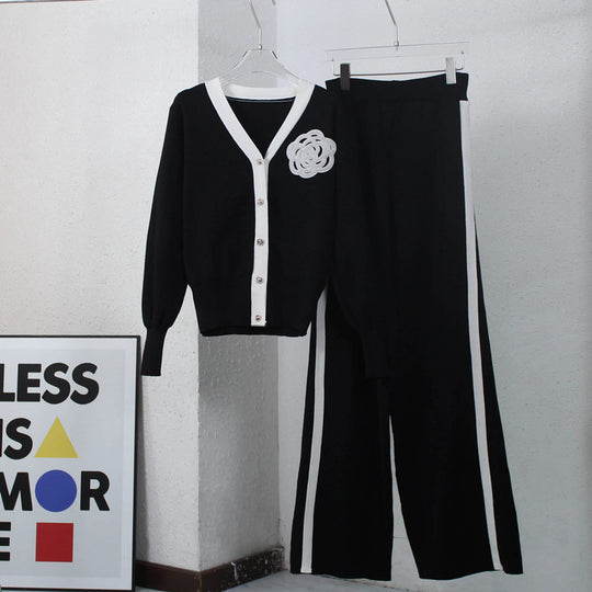 Damen Strick-Loungewear-Set mit eleganter Knopfleiste und modischen Details R&B