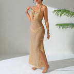 Damen eleganter unifarbener Netz-Strandüberwurf R&B