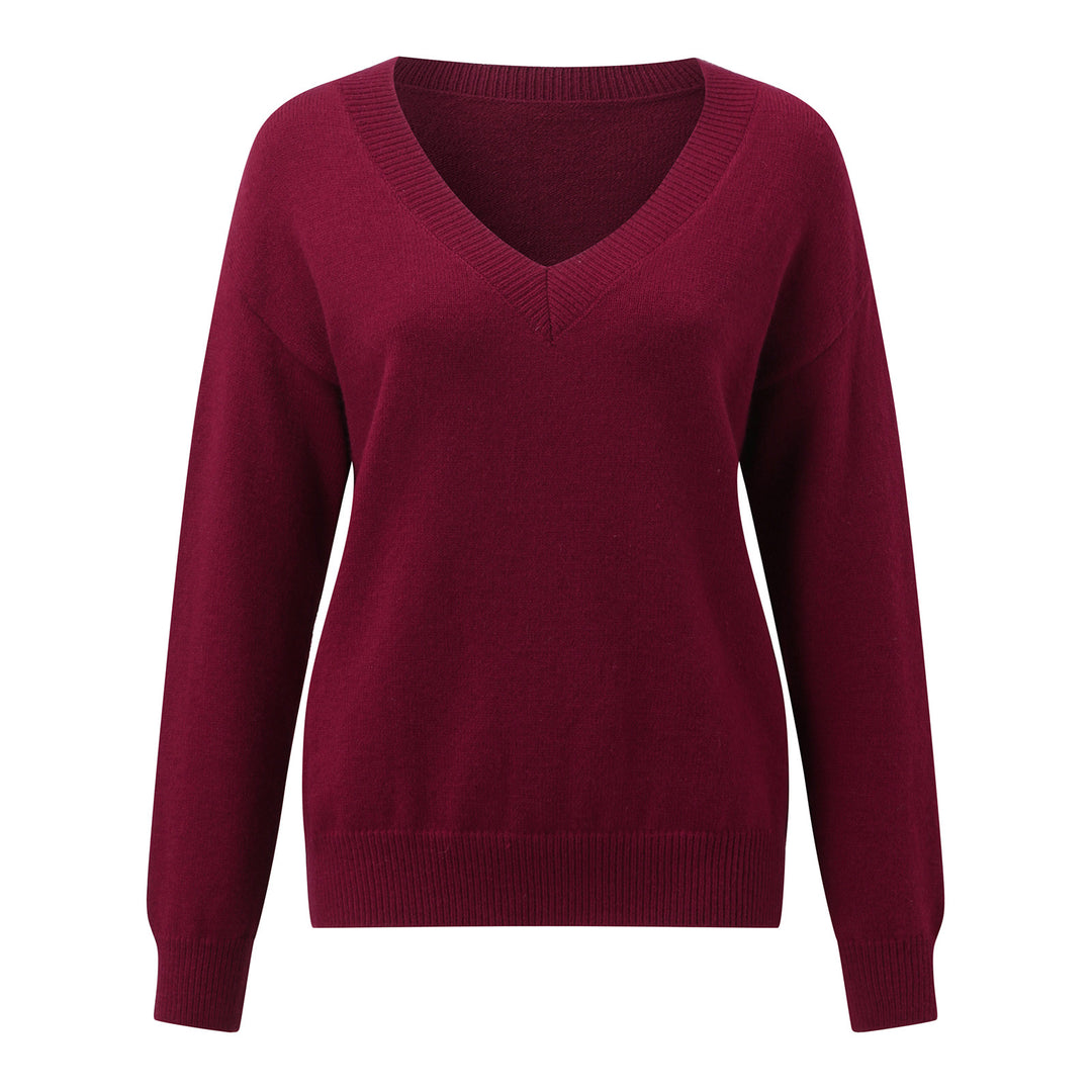 Damen eleganter V-Ausschnitt Pullover aus weichem Material mit überschnittenen Schultern R&B