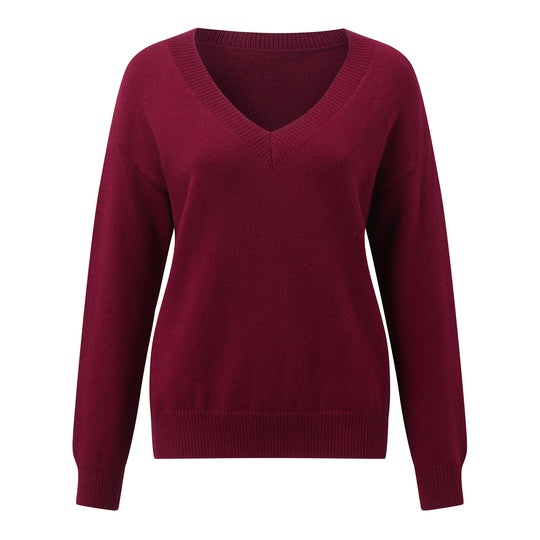 Damen eleganter V-Ausschnitt Pullover aus weichem Material mit überschnittenen Schultern R&B