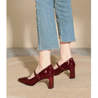 Damen elegante Pumps mit modischem Riemen und komfortablem Blockabsatz