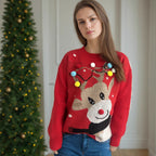 Damen weihnachtlicher Pullover mit einzigartigem Rentiermotiv und bunten Applikationen R&B