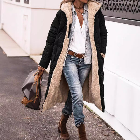Damen Lange Gefütterte Winterjacke mit Luxuriösem Innenfutter R&B