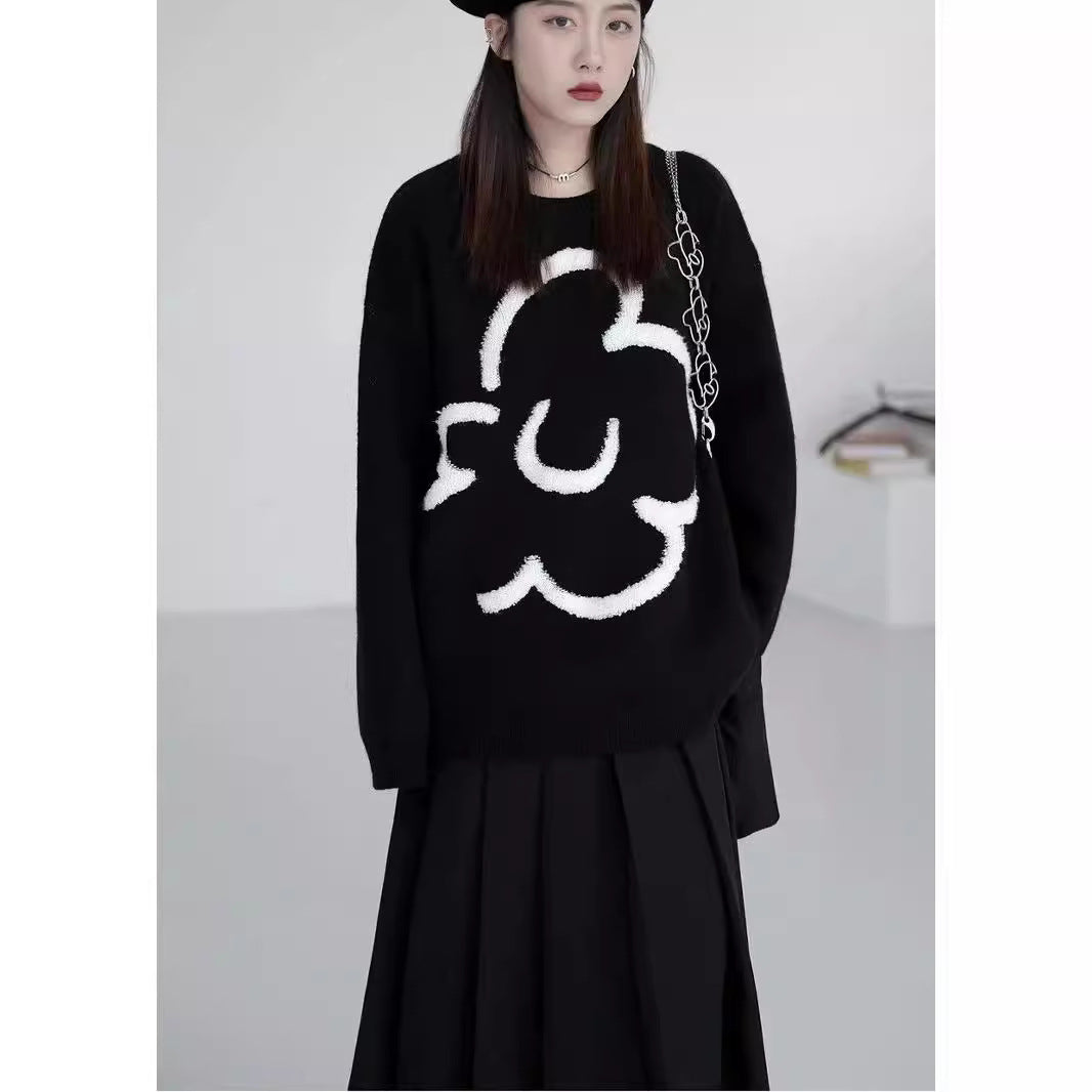 Damen lässiger Strickpullover mit floralem Motiv R&B