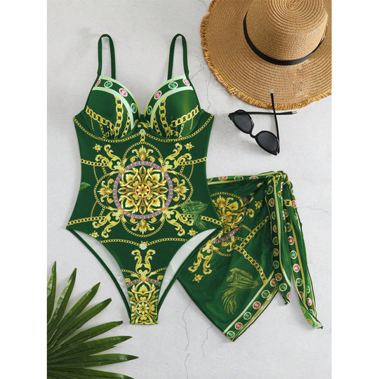 Damen Einteiliger Badeanzug mit eleganter Musterdetails R&B