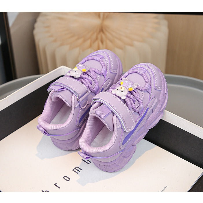 Damen Sportliche Kindersneaker mit niedlichen Tierapplikationen und hochelastischem Klettverschluss