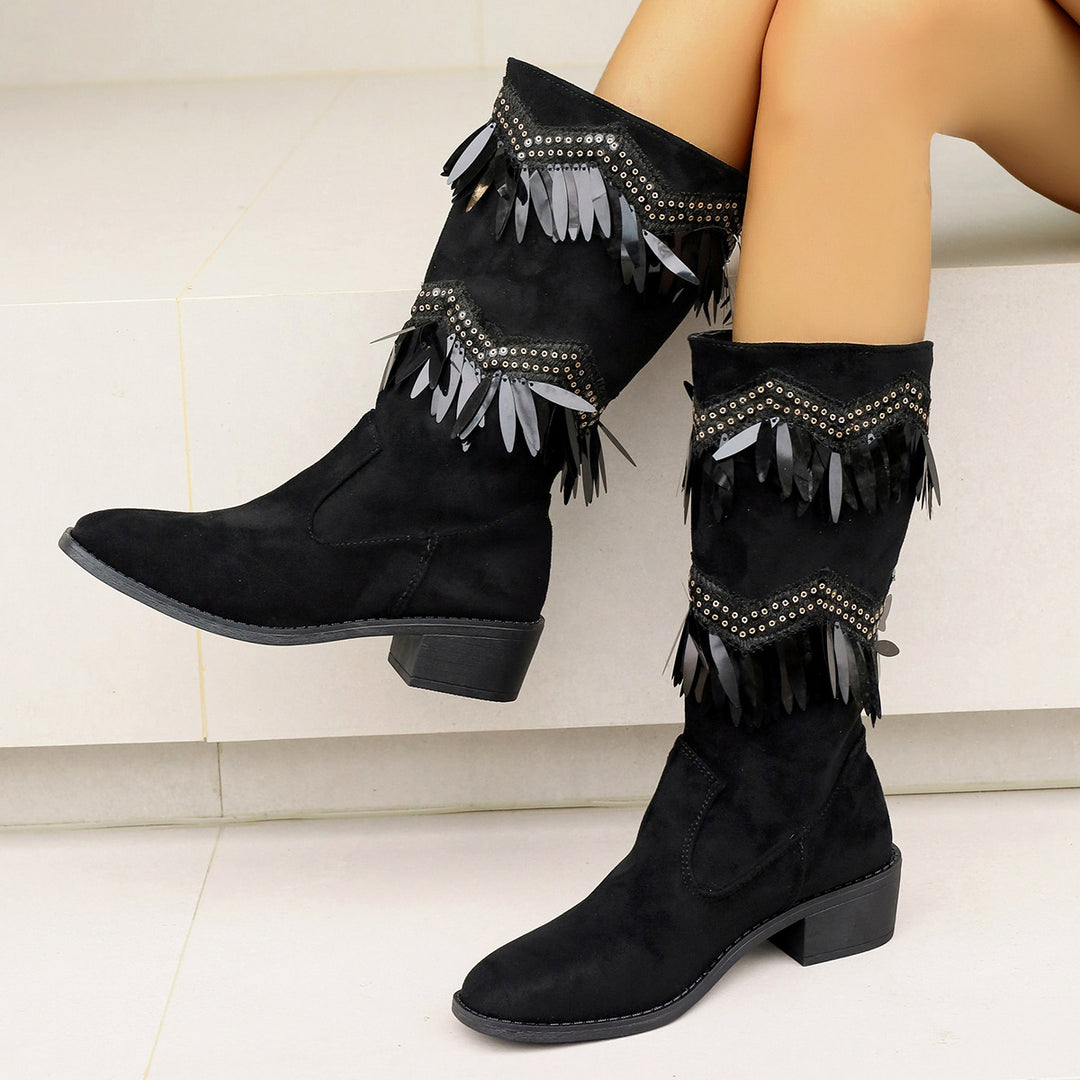 Damen Stiefel mit modischen Fransen und Glitzerdetails R&B