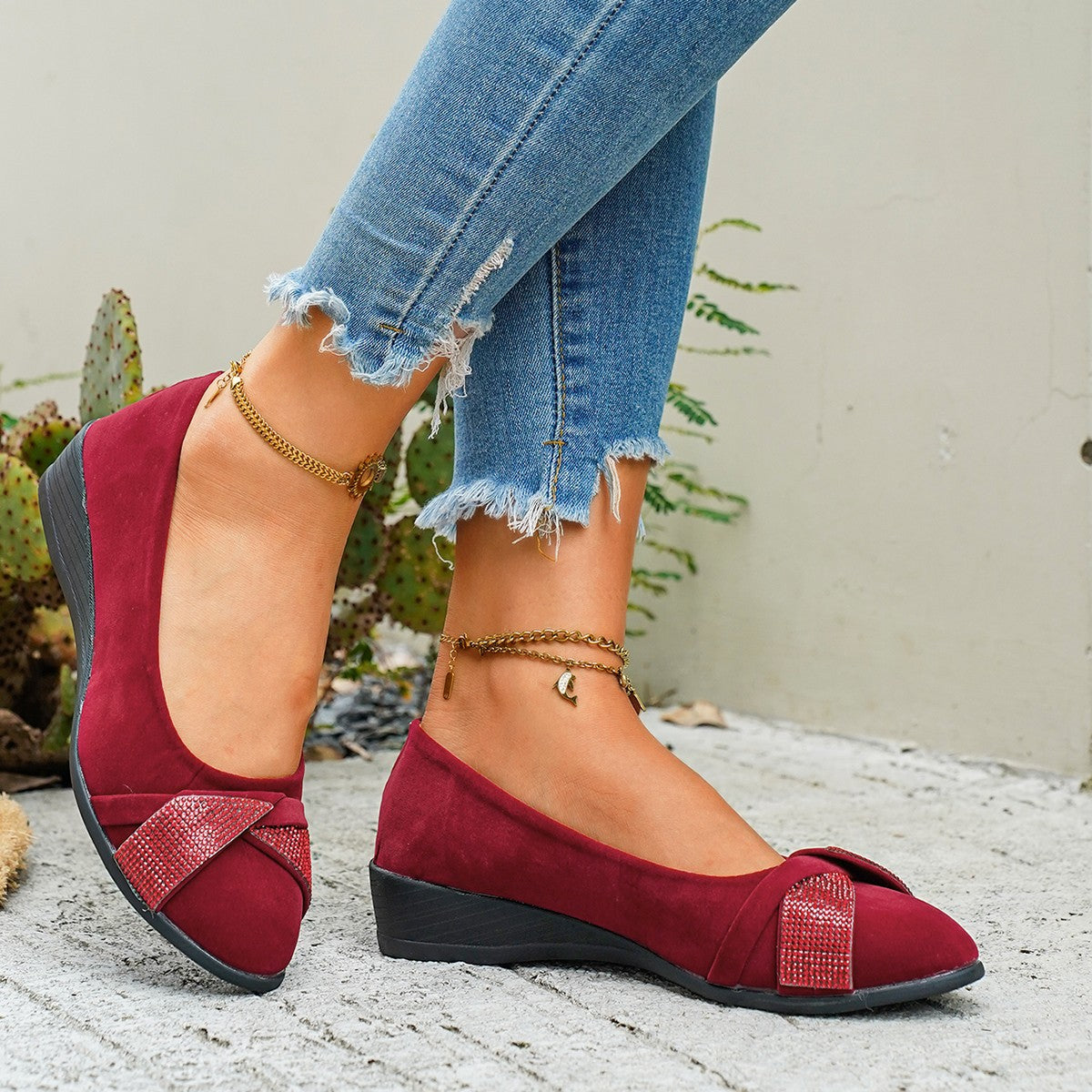 Damen Komfortable Ballerinas mit eleganter Schleifen-Applikation und modischem Glitzer R&B