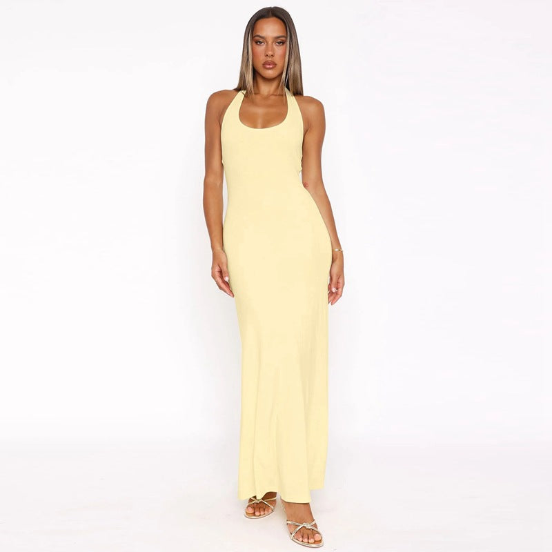 Damen Elegantes Maxikleid mit tiefem Rundhalsausschnitt und figurbetonter Passform R&B