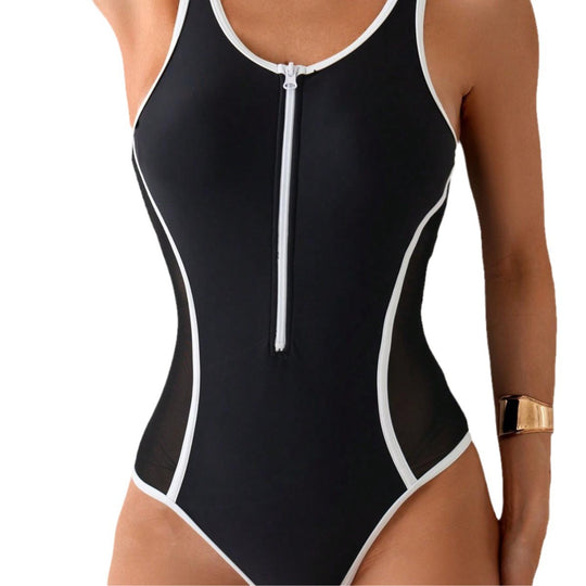 Damen Fashion-Badeanzug mit Reißverschluss und Mesh-Einsätzen R&B