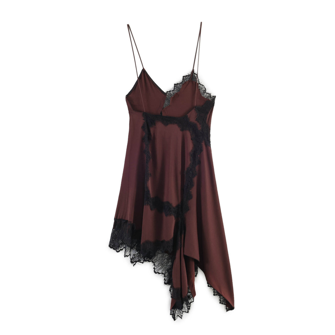 Damen Spitzen-Hängerchenkleid mit asymmetrischem Saum und zarten Trägern R&B