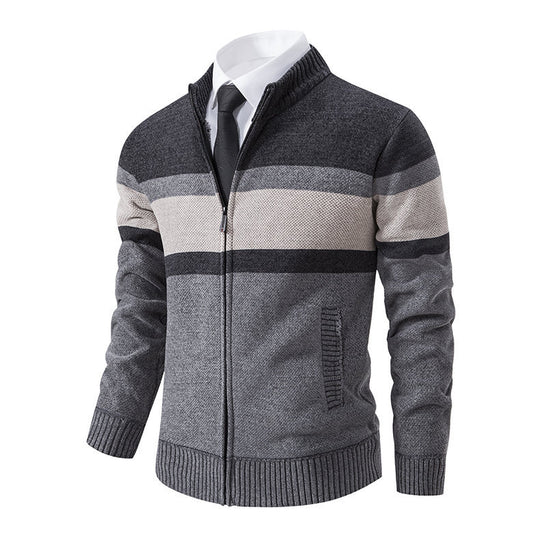 Herren moderne Strickjacke mit hohem Kragen und durchgehendem Reißverschluss R&B